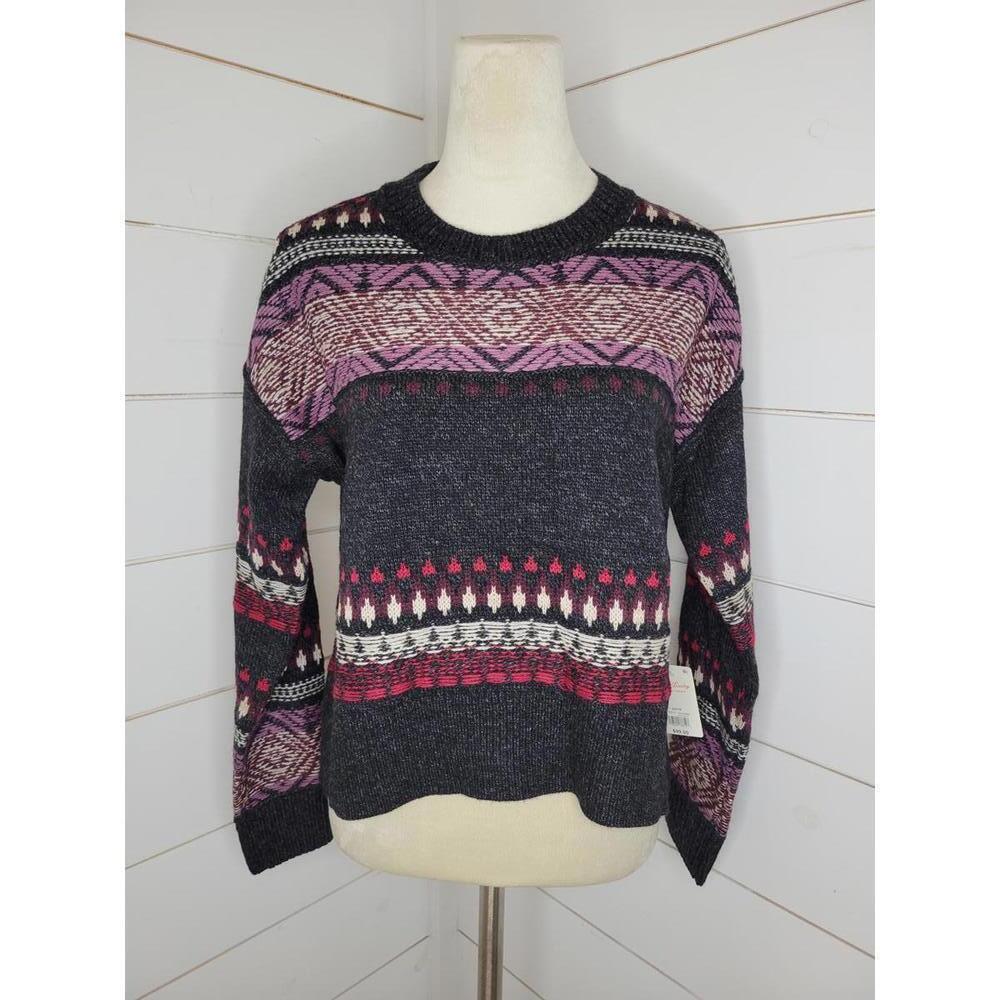 NWT Lucky Brand XS Grey purple white crew neck sweater